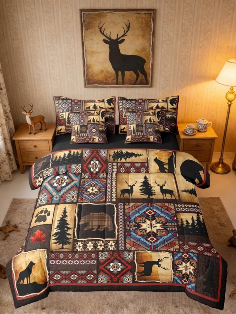 Rustic Cabin Plaid Comforter Set Queen 7 PCS